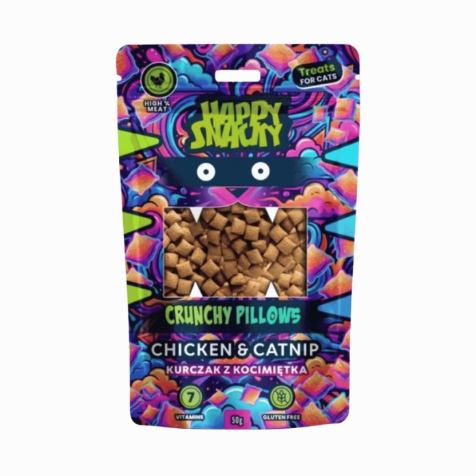 Happy Snacky Crunchy Pillows Kurczak z kocimiętką 50 g - chrupiące przysmaki dla kota